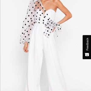 Nasty gal polka dot one shoulder white jumpsuit